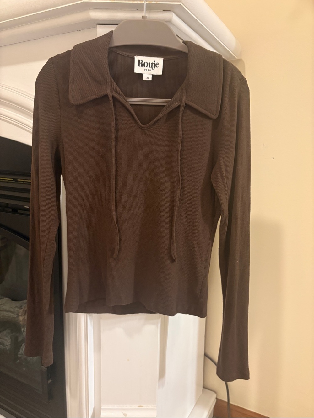 Rouje Chocolate Brown wool-blend Ribbed polo 34 (tagged 36).